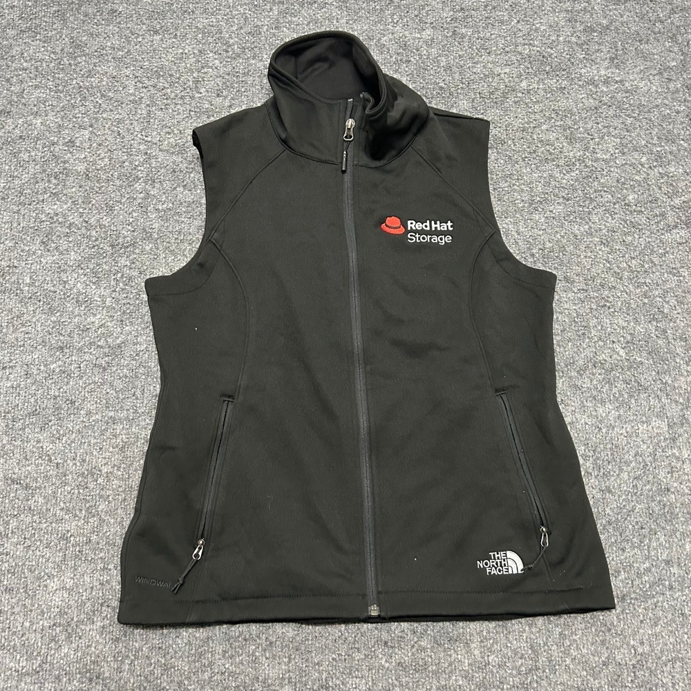 The North Face Vest Womens Size M Black Windwall Softshell Red Hat Storage Zip